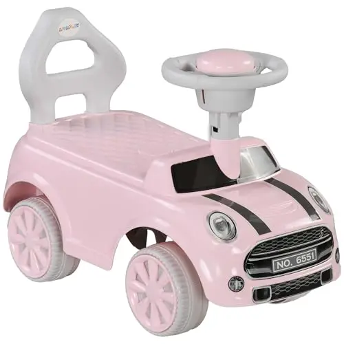 AIYAPLAY Porteur Enfants Voiture Porteur Bébé 18-36 Mois Volant klaxon et Butée Anti-Bascule Charge 25 kg 53x25x35 cm Rose