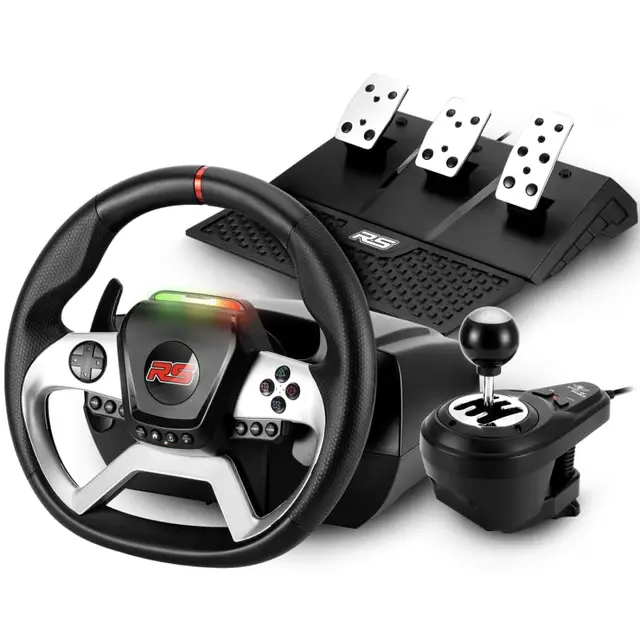 Volant de Course 1080RS avec Retour de Force 3,2 N, 1080° de Rotation, 18 Boutons, Compatible PC/PlayStation/Xbox, 43 x 43 x 29,5 cm