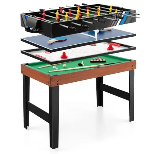 GOPLUS 4 en 1 Table Baby-Foot Enfant, Table Multi-Jeux avec Hockey, Tennis de Table, Football, Billard,d'Intérieur, pour Maison, Fête, Salle de Jeux,125 x 97 x 83CM