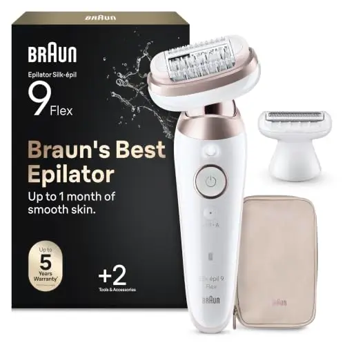 Braun Silk-épil 9 Flex, Épilateur, Tête Flexible À 360°, Épilation Facile, Même Des Zones Difficiles, Peau Douce Longue Durée, Tête De Rasoir Pour Femmes, Sabot Tondeuse, Blanc/Rose, 9-030 3D