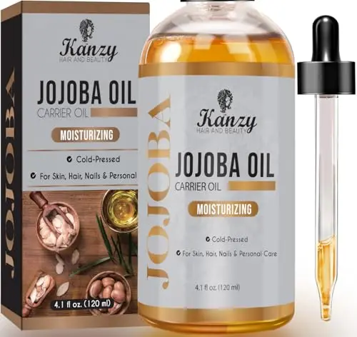 Huile de jojoba Kanzy, 100% pure, pressée à froid, 120 ml, huile végétale non raffinée sans hexane pour les cheveux, les ongles, le corps, la peau et le visage.