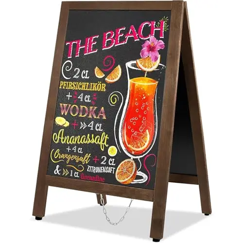 Chevalet Publicitaire Extérieur 105x45cm Tableau Noir Magnétique Double Face Grand Panneau, Tableau à Craie Stop Trottoir, Chevalet Bois Pour Pour Menu Sandwich Restaurant, Bar, Fête, Commerce