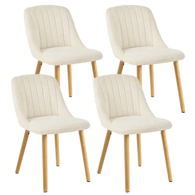 Lot de 4 Chaises de Salle à Manger Blanches avec Pieds en Bois, Chaises de Cuisine Rembourrées en Tissu Chenille, pour Salle à Manger, Cuisine, Salon et Bureau