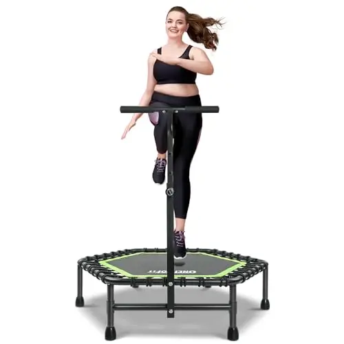 ONETWOFIT Trampoline à Rebond de 107/114cm pour Adultes, Mini Trampoline Silencieux pour Exercices en intérieur, Trampoline de Fitness avec Rebond Bungee