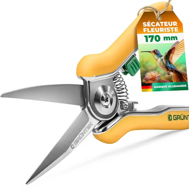 GRÜNTEK Sécateur de Jardin à Fleurs Bonsai Plantes. Sécateur de précision Lame 100% Inoxydable. Ciseaux pour Fleuriste et Jardinage Colibri