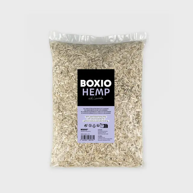 BOXIO – Hemp Lavande : 5,6l neutralisateur d'odeurs - idéal pour Les Toilettes de Camping, à séparation et à Compost, mais Aussi comme litière pour Hamsters, Lapins et Petits Animaux