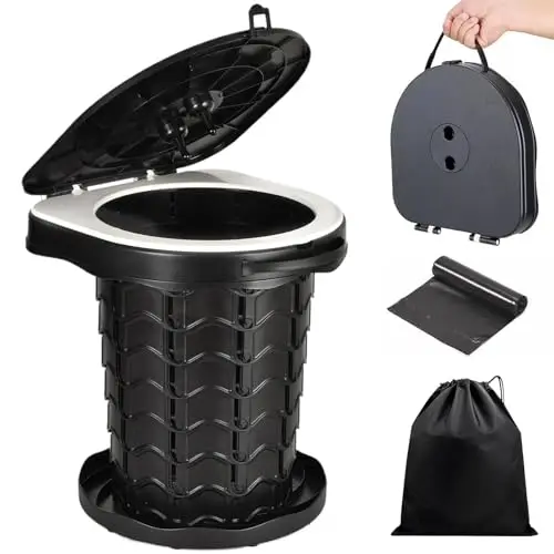 Toilette Portable, 220kg Toilette Seche Camping, WC Portable Pliable avec 10 Sac Seche, Camping pour Camping, Voyages, Randonnée, Pêche
