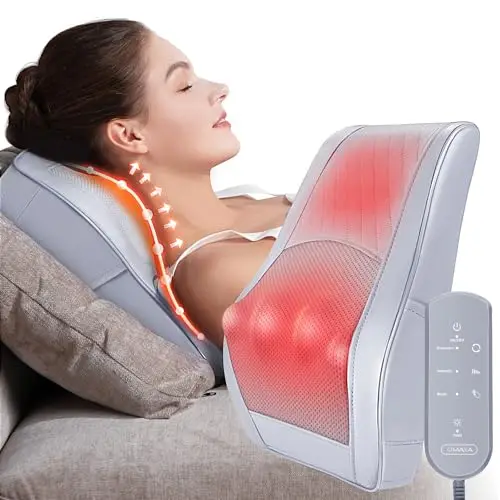 OMASSA Masseur Cervical avec Coussin Chauffant, Massage Dos et Cou, Soulage Douleurs Musculaires Cou, Épaules, Dos, Jambes et Pieds, Idéal Cadeaux pour Homme/Meres/Pere/Grand Mere