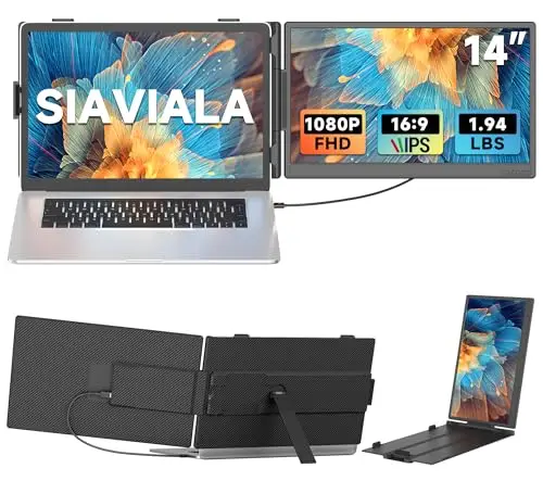 14” Extension Ecran PC Portable, Double Écran PC Portable IPS FHD 1080P avec USB-C/HDMI, Extension d'écran Portable pour 13-17.3" Ordinateurs Portables avec Plug & Play pour Mac/Android