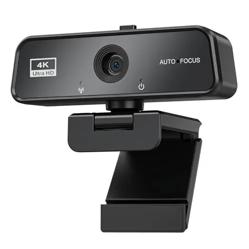 Webcam 4K UHD Autofocus - Caméra USB PC 8MP avec Micro Anti-Bruit Rotatif 360° Socle Ajustable pour Youtube Streaming Skype Appel Vidéo Zoom Plug-and-Play Windows MacOS Linux