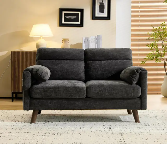 Bonnlo Canapé avec Accoudoir à Oreilles d'Éléphant, Fauteuil 2 Places, Sofa Rembourré en Faux Lin, Meuble avec Poche latérale, pour Salon, Bureau, Chambre, 125 x 78 x 86 cm, Gris Foncé