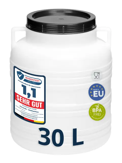 Garronda réservoir d'eau de 30 litres, Baril Alimentaire, fût à Large Ouverture en HDPE et sans BPA, tonneau de Jardin, bac à Aliments pour Animaux, conteneur d'eau, tonneau Universel GD-0078, Blanc