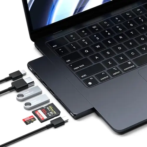 SATECHI 7 en 1 Hub Dual USB C Pro Slim USB4 avec 6K@60Hz 40Gbps, PD 100W, 2X USB-A et 1x USB-C à 10Gbps, HDMI 4K@60Hz, SD/MicroSD pour MacBook Air/Pro/Neo et Plus – Minuit