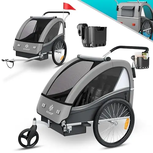 KESSER® Remorque pour Enfants Remorque de vélo Sport-RX 2en1 Fonction de Running Remorque de vélo pour Enfants + Ceinture de sécurité 5 Points 360°- Roue Avant Jogger Poussette Vélo