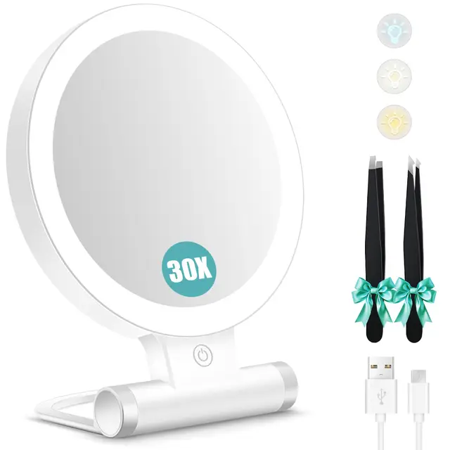 B Beauty Planet Miroir Grossissant Double Face 1X/30X Éclairage LED Rechargeable