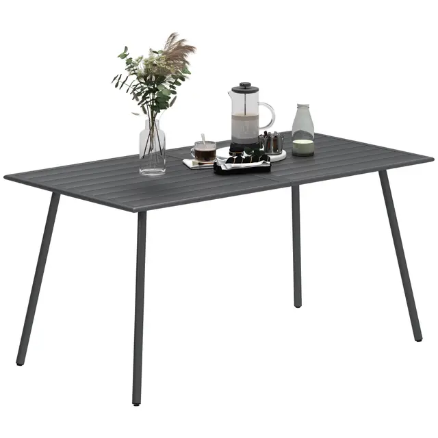 Outsunny Table à Manger de Jardin pour 6 Personnes, Table de Jardin avec Plateau à Lattes rectangulaire en Acier Anti-Rouille, pour Patio, terrasse, Balcon, 150 x 80 x 74 cm, Gris