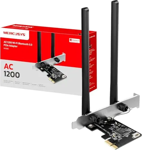 MERCUSYS MA30E TP-Link Carte WiFi PCIe AC1200Mbps, Carte Bluetooth PC, Bluetooth 5.0, Carte WiFi pour PC, Bi-Bande, MU-MIMO, WPA3, Antennes à Gain Elevé, Compatible avec Windows 11/10, Linux