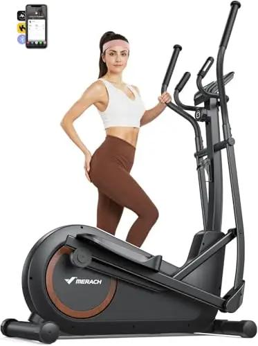 MERACH Vélo Elliptique pour Maison avec Longueur de Foulée de 42/47cm, Elliptique Ultra Silencieux avec Résistance Magnétique à 8/16 Niveaux, avec App Propre, Charge Jusqu'à 180kg
