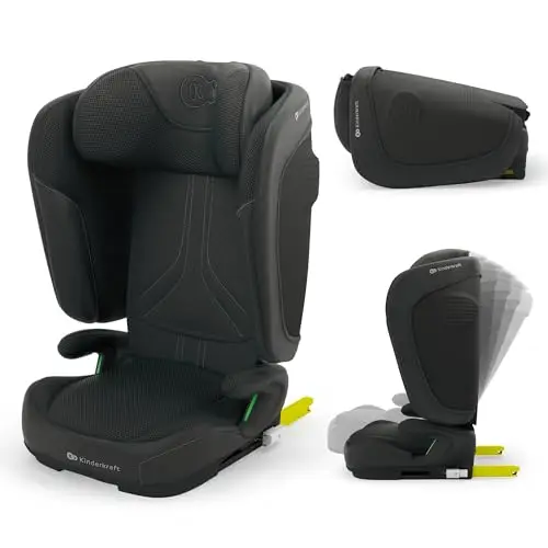 Kinderkraft UNITY 2 i-Size, Siège auto pliable 100–150 cm, De 3,5 à 12 ans environ, Appui-tête réglable, Rembourrage avec système AIR FLOW, Réglage du dossier sur 5 positions, Noir