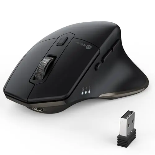 iClever Souris Bluetooth, Souris sans Fil Rechargeable, Silencieuse 3 Modes (BT 5.0/4.0+2.4G Hz) Souris Ergonomique, 5 DPI réglables, Souris Ordinateur, Noir