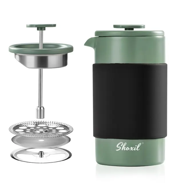 French Press Thermo – 350ml Stainless Steel Coffee Press, 2 Cup Cafetiere for Ground Coffee, Portable French Press