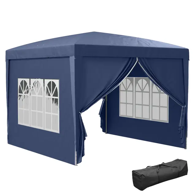 Outsunny Tonnelle Pop-up Pliante 3x3 m 4 Parois Amovibles Bleue