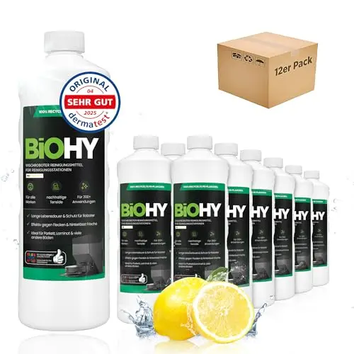 BiOHY Produit de nettoyage pour robot aspirateur (12 x 1l Bouteille) | Spécialement conçu pour les stations de nettoyage | Prolonge la durée de vie de la station d'aspiration (Wischroboter Station)