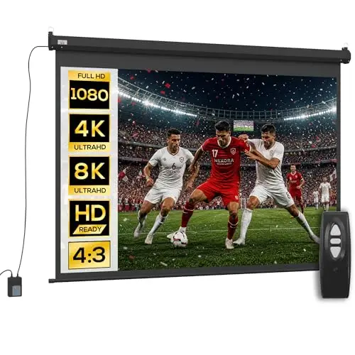 HOMCOM Écran vidéoprojecteur 84 Pouces, 4:3 4K HD écran de Projection motorisé et électrique, écran de Projection TV et Home cinéma, Montage Mural ou Plafond, Panneau de Commande et télécommande