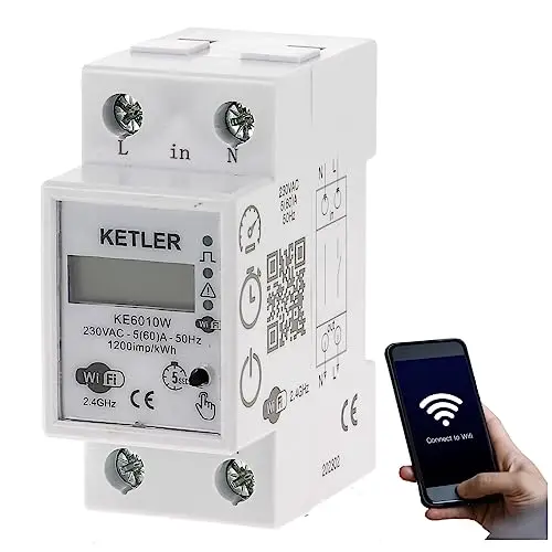 KETLER - KE6010W : Compteur contacteur électrique - Monophasé 60 A - Mesure directe - WIFI - Compatible SMART LIFE et TUYA