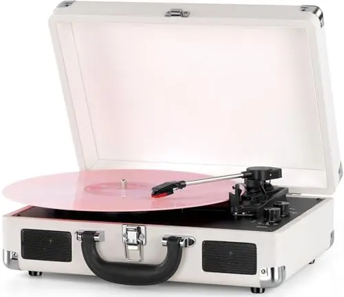 Platines Vinyle,Mersoco Tourne-Disque Vinyle sans Fil Bluetooth Aves 3 Vitesses et Haut-parleurs intégrés, Gramophone Vintage Aves Sortie RCA et entrée AUX Incluse