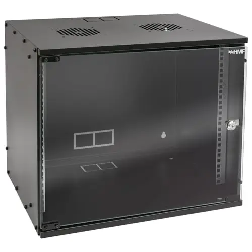 HMF Baie de Brassage 19 Pouces, Armoire réseau 9U avec Porte vitrée, Profondeur 400 mm, Coffret Mural pour Serveur, réseau et Informatique | Noir
