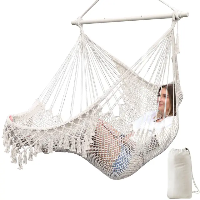 Chihee Sièges Suspendus Chaise Hamac Chaise Suspendue Très Grand Chaise en Coton tissé Doux,Barre d'écartement en métal Solide et Pliable Chaise balançoire en Dentelle à siège Large et Extensible
