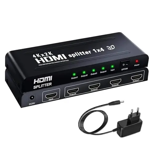 1x4 Splitter HDMI,Ozvavzk Répartiteur HDMI 3D 1 Entrée 4 Sorties Distributeur HDMI Soutien 4K Supporte PC Box HDTV DVD Multimédia Écran Projecteur