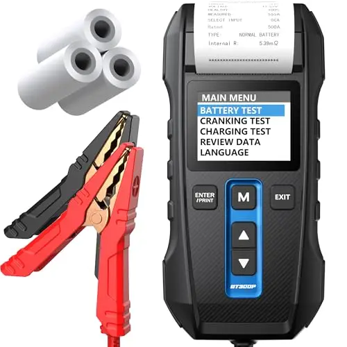 Testeur Batterie Voiture, TOPDON BT300P 12V 24V Testeur de Batterie et Alternateur Professionnel Analyseur de Batterie de Démarrage avec Imprimante Intégrée pour Auto Voiture Camion Moto