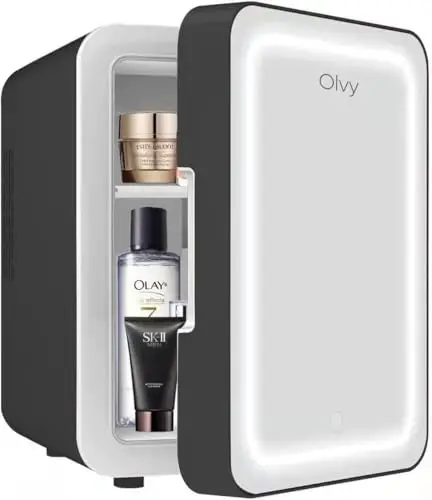 Olvy Réfrigérateur Cosmétique 4 Litres, Mini Frigo, Mini Réfrigérateur Portable Avec Miroir LED, Petit Réfrigérateur pour Soins de la Peau, Skincare Fridge, Noir