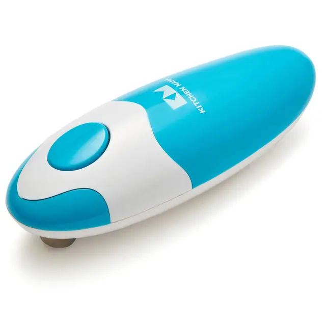 Kitchen Mama Auto Ouvre-boîte électrique automatique : ouvrez vos boîtes de conserve/canettes d’une simple pression sur un bouton. Automatique, mains libres, bord lisse (Bleu ciel)