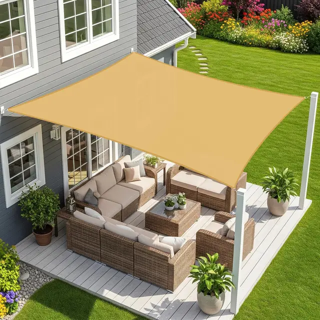 Sunnylaxx 2x3m Sable Voile d’ombrage Rectangulaire, Toile Imperméable Une Protection des Rayons UV à 95%, Voile Ombrage pour en Plein air, Jardin & Terrasse