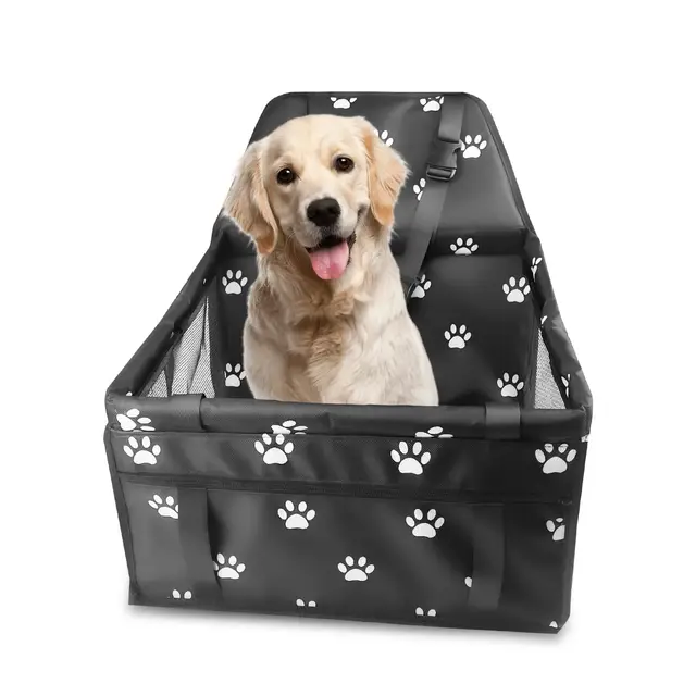 Gvolatee Siège Auto pour Chien, Transport Chien Voiture avec Ceinture de Sécurité Siege Auto avec Tige de Support de Nivellement, Sac Transport Voiture Pliable Hydrofuge 40×34×25cm
