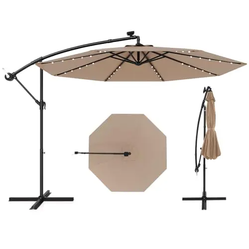 Goplus Parasol Déporté 3x3m LED