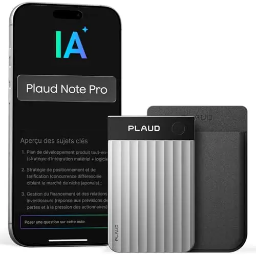 Plaud Note Pro Enregistreur Vocal IA Dictaphone Numérique avec Transcription, Résumé IA et Team Plan Saisie multimodale Jusqu’à 50h d’Enregistrement Conçu pour Conférences Réunions Appels Étui Inclus