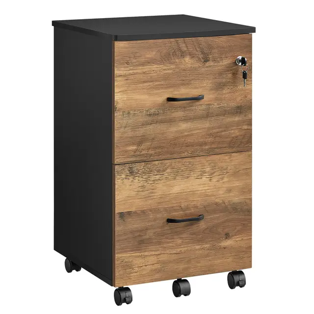 VASAGLE Classeur à 2 tiroirs verrouillables, Support d'imprimante à roulettes pour Bureau à Domicile, dossiers Suspendus A4, Assemblage requis, Marron Miel et Encre Noire LCD027B01