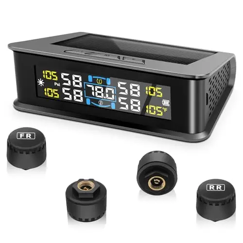 Système de surveillance de la pression des pneus TPMS, moniteur de pression des pneus solaire sans fil et à charge USB, 5 modes d'alarme, 4 capteurs externes, plage de 0 à 5 bar, ajustement