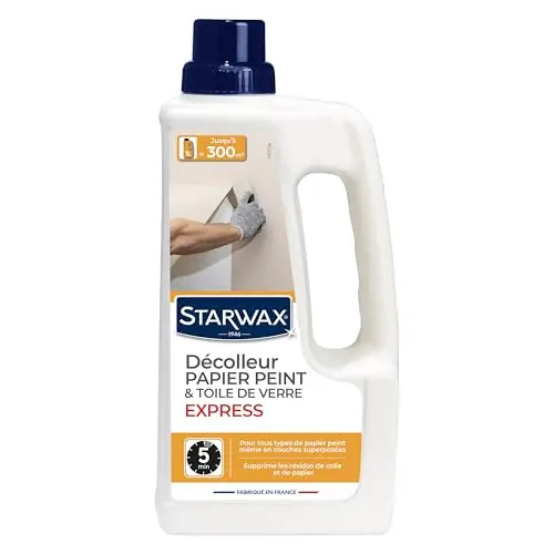 STARWAX Décolleur Express papier peint 1L, décolle tous types de papier peint et supprime les résidus de colle, efficace dès 5 minutes, fonctionne sur papier peint sec ou ancien