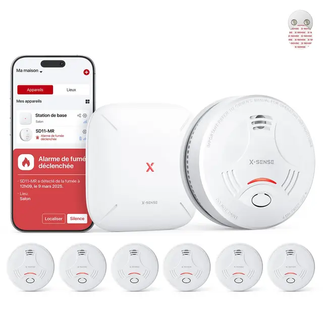 X-Sense Détecteur de Fumée Connecté, Compatible Home Assistant, Alarme Incendie avec Fixation Magnétique sans Perçage, Mode Nuit Silencieux, Batterie Remplaçable, Fonction App Alertes, SD11-MR61