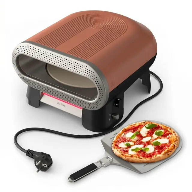 Tefal Pizza Pronto Four à Pizza Électrique d'Extérieur 2600W avec Pierre Rotative Automatique Cuisson 3 minutes Pizza 30 cm Multifonctions Jusqu'à 400°C 4 Températures Pelle à Pizza Incluse JM600TE0