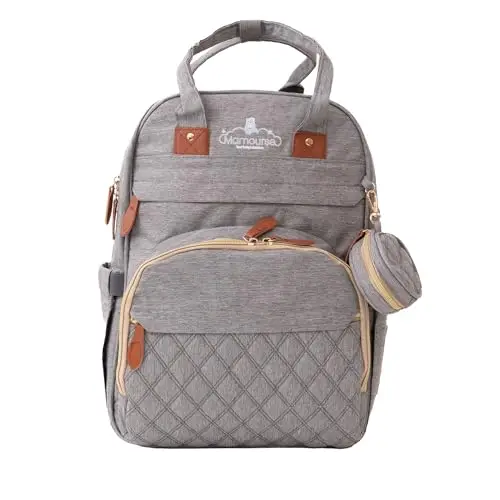Sac à Dos à Langer – Grande Capacité avec 13 Poches, Station de change, moustiquaires, doublure isothérme, Cable USB... Sac de Voyage Multifonction, Imperméable – Gris