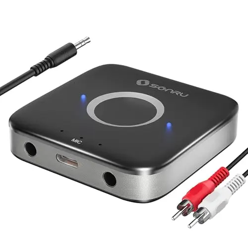 SONRU Récepteur Bluetooth 5.3, Adaptateur Bluetooth Récepteur Audio sans Fil de Voiture avec Câble RCA AUX 3,5 mm, Doubles Sorties AUX pour Système Audio de Diffusion Musique Stéréo à Domicile