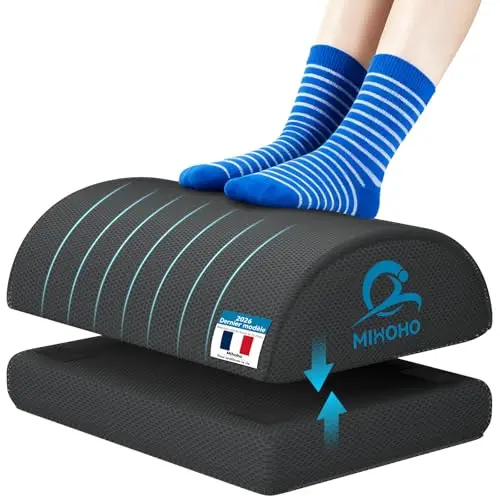 Repose-pieds ergonomique pour bureau, hauteur réglable, en mousse à mémoire de forme, lavable, confortable (noir c)