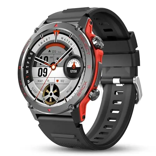 Popglory 1,43" AMOLED Montre Connectée, 110+ Sports Smartwatch Femme Homme avec Appel Bluetooth, Fréquence Cardiaque, Tension Artérielle, SpO2, Sommeil, Pression, Fitness Tracker pour Android iOS