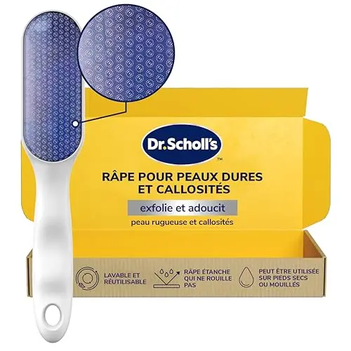 Dr. Scholl’s Râpe Pieds Manuelle en Nano Verre – Élimine en douceur la peau dure et les callosités sur pieds secs ou mouillés – Râpe étanche qui ne rouille pas – Lavable et réutilisable